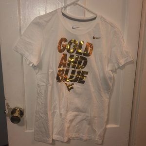 White and gold WVU shirt